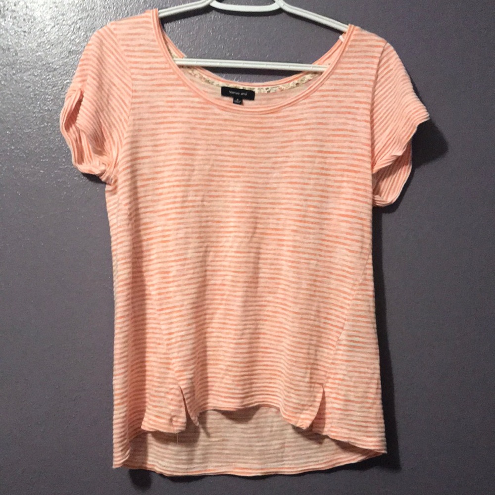 coral&white striped top